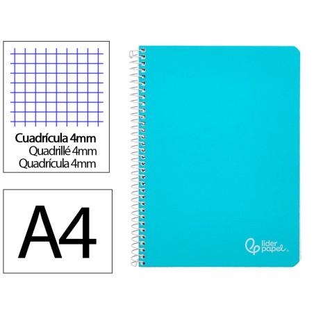 Cuaderno espiral liderpapel a4 witty tapa dura 80h 90gr cuadro 4mm con margen color celeste