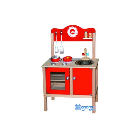 Juego andreutoys cocina madera con complementos 60x30x80 cm
