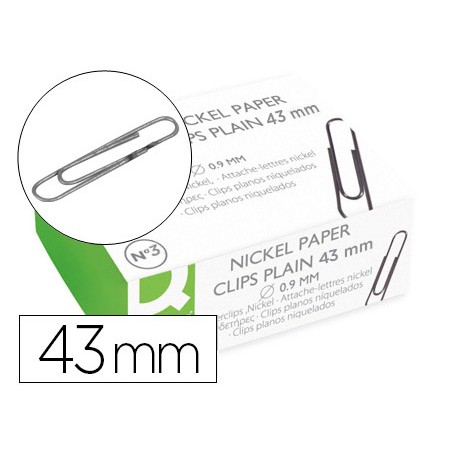 Clips niquelados q-connect nº3 43 mm caja de 100 unidades