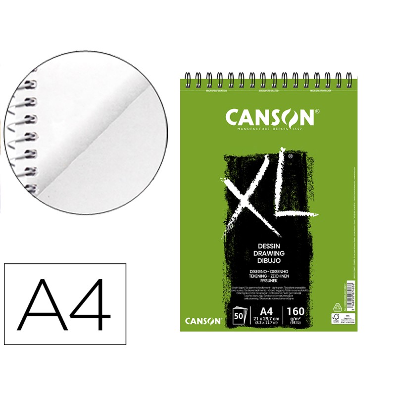 Bloc dibujo canson xl dessin din a4 liso microperforado espiral 21x29,7 cm 50 hojas 160 gr/m2 Bloc dibujo canson xl dessin din a4 liso microperforado espiral 21x29,7 cm 50 hojas 160 gr/m2