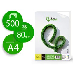 Papel liderpapel a4 80g/m2 liso microperforado en dos partes iguales paquete de 500 hojas