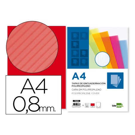 Tapa encuadernacion liderpapel polipropileno ondulado a4 0.8 mm rojo paquete de 50 unidades