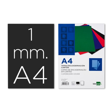 Tapa encuadernacion liderpapel carton a4 1mm negra paquete de 50 unidades