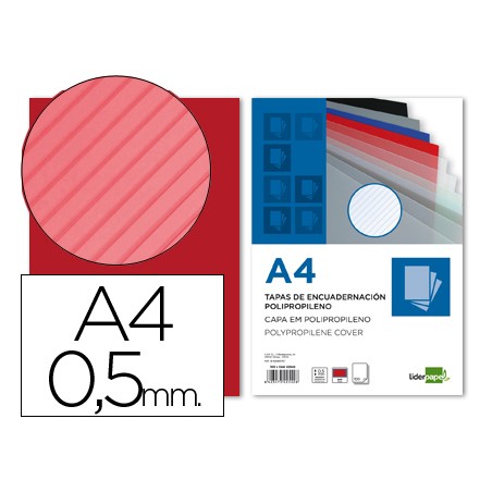 Tapa encuadernacion liderpapel polipropileno rayado a4 0.5mm rojo paquete de 100 unidades