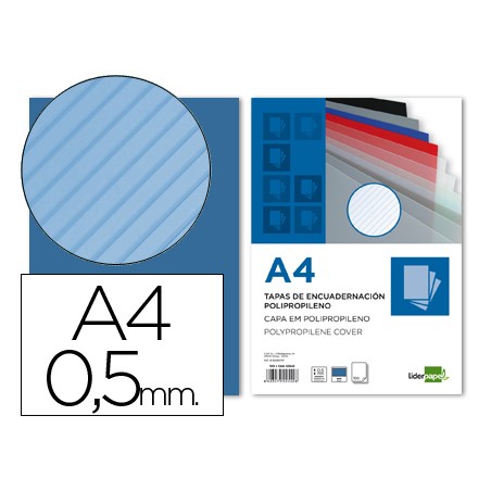 Tapa encuadernacion liderpapel polipropileno rayado a4 0.5mm azul paquete de 100 unidades