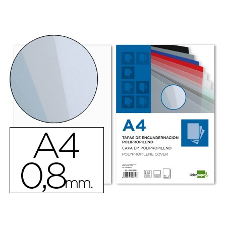 Tapa encuadernacion liderpapel polipropileno a4 0.8mm transparente paquete de 50 unidades