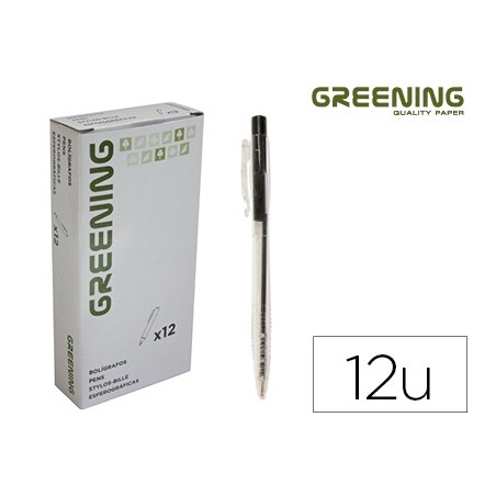 12 Unidades - Boligrafo greening negro retractil
