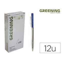 12 Unidades - Boligrafo greening azul retractil