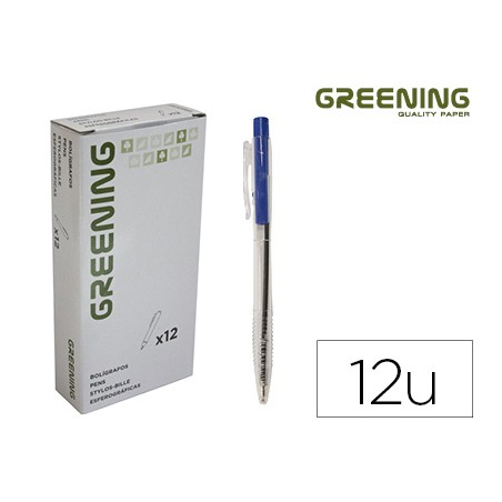 12 Unidades - Boligrafo greening azul retractil