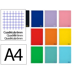 Cuaderno espiral liderpapel a4 smart tapa blanda 80h 75gr cuadro 6 mm con margen colores surtidos