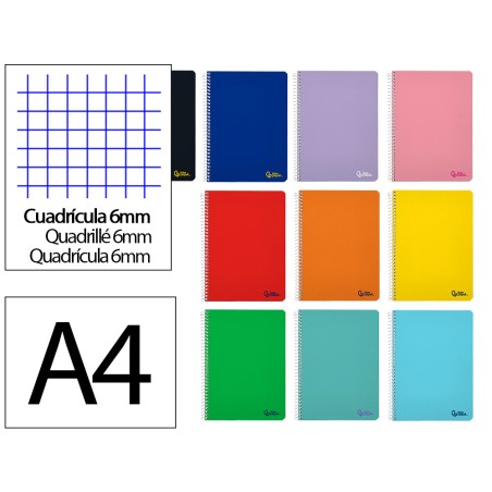Cuaderno espiral liderpapel a4 smart tapa blanda 80h 75gr cuadro 6 mm con margen colores surtidos