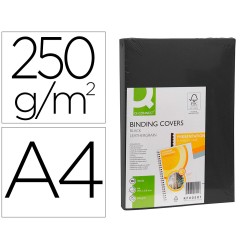 Tapa de encuadernacion q-connect carton din a4 negro simil piel 250 gr caja de 100 unidades