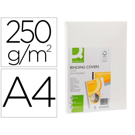 Tapa de encuadernacion q-connect carton din a4 blanco simil piel caja de 100 unidades