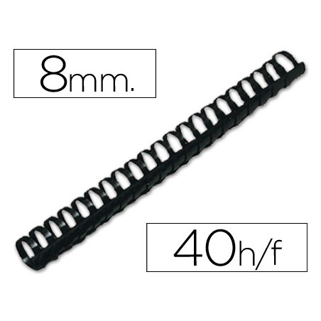 Canutillo q-connect redondo 8 mm plastico negro capacidad 40 hojas caja de 100 unidades