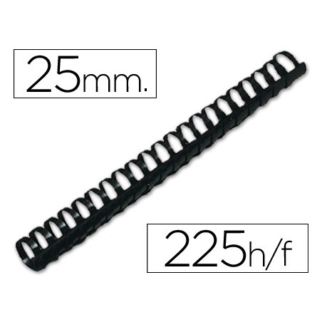 Canutillo q-connect redondo 25 mm plastico negro capacidad 225 hojas caja de 50 unidades