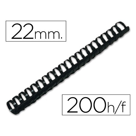 Canutillo q-connect redondo 22 mm plastico negro capacidad 200 hojas caja de 50 unidades