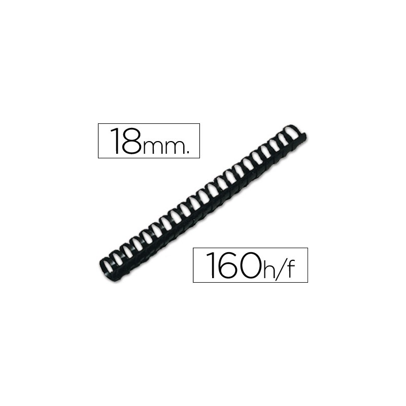 Canutillo q-connect redondo 18 mm plastico negro capacidad 160 hojas caja de 50 unidades