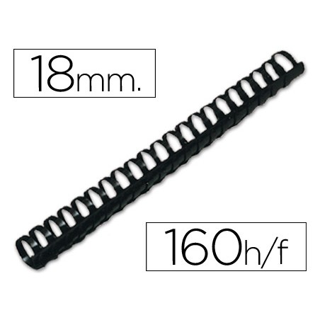 Canutillo q-connect redondo 18 mm plastico negro capacidad 160 hojas caja de 50 unidades