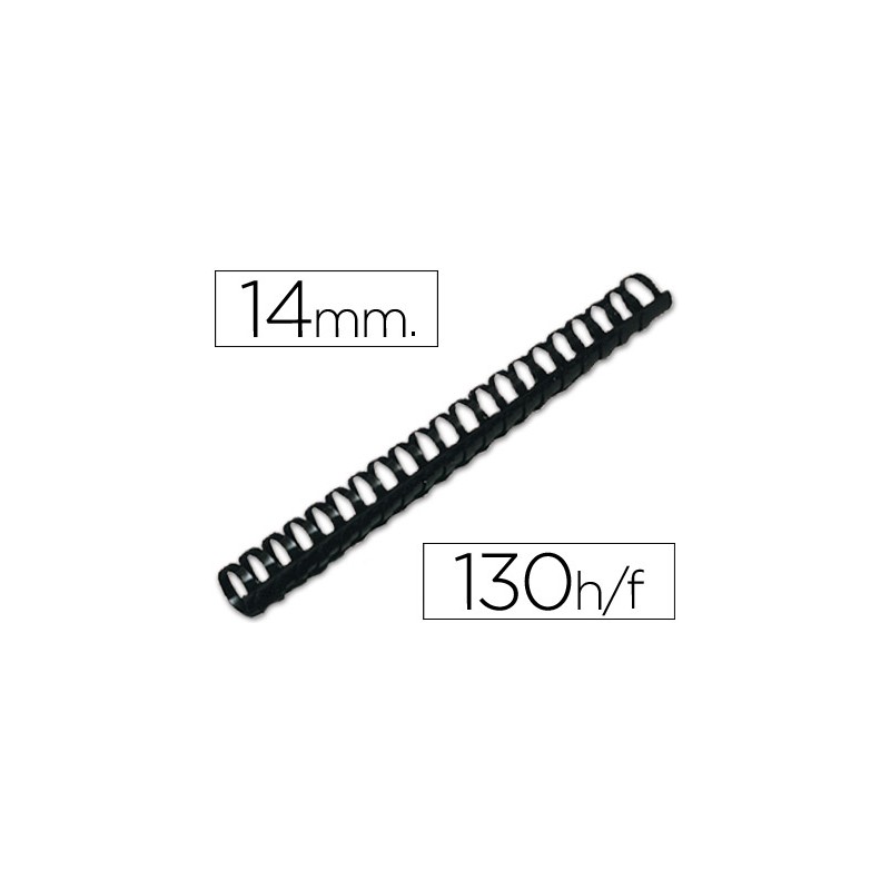Canutillo q-connect redondo 14 mm plastico negro capacidad 130 hojas caja de 100 unidades