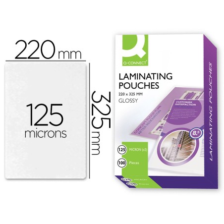 Bolsa de plastificar q-connect 325 x 220 mm 125 mc folio caja de 100 unidades