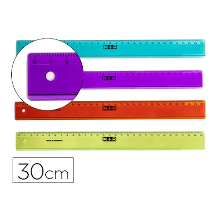 Regla m+r 30 cm plastico graduada y biselada colores surtidos