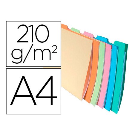 10 Unidades - Subcarpeta cartulina exacompta din a4 apaisada pestaña lateral 6 colores surtidos