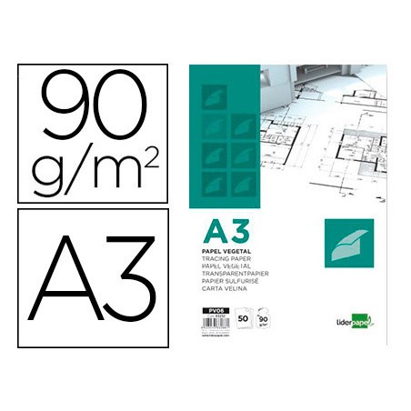 Bloc papel vegetal liderpapel encolado 50 hojas 297x420 mm 90 g
