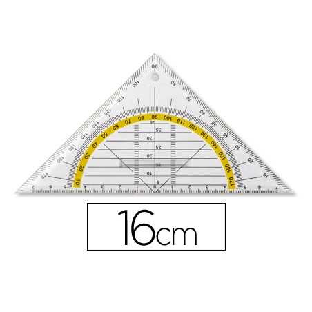 Escuadra liderpapel geometria 16 cm plastico cristal con pestaña de sujeccion