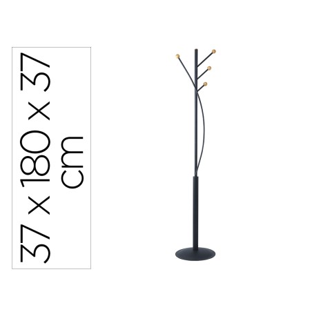 Perchero metalico maullaura 4 colgadores madera color negro 370x1800x385 mm