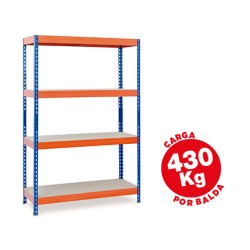 Estanteria metalica ar storage 200x100x60cm 4 estantes 430kg por estante bandejas de maderasin tornillos azul naranja