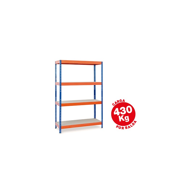 Estanteria metalica ar storage 200x100x60cm 4 estantes 430kg por estante bandejas de maderasin tornillos azul naranja Estanteria metalica ar storage 200x100x60cm 4 estantes 430kg por estante bandejas de maderasin tornillos azul naranja