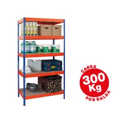 Estanteria metalica ar storage 192x100x50cm 5 estantes 300kg por estante bandejas de madera sin tornillos azul/naranja