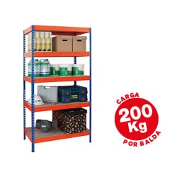 Estanteria metalica ar storage 192x90x45 cm 5 estantes 220kg por estante bandejas de maderasin tornillos azul naranja