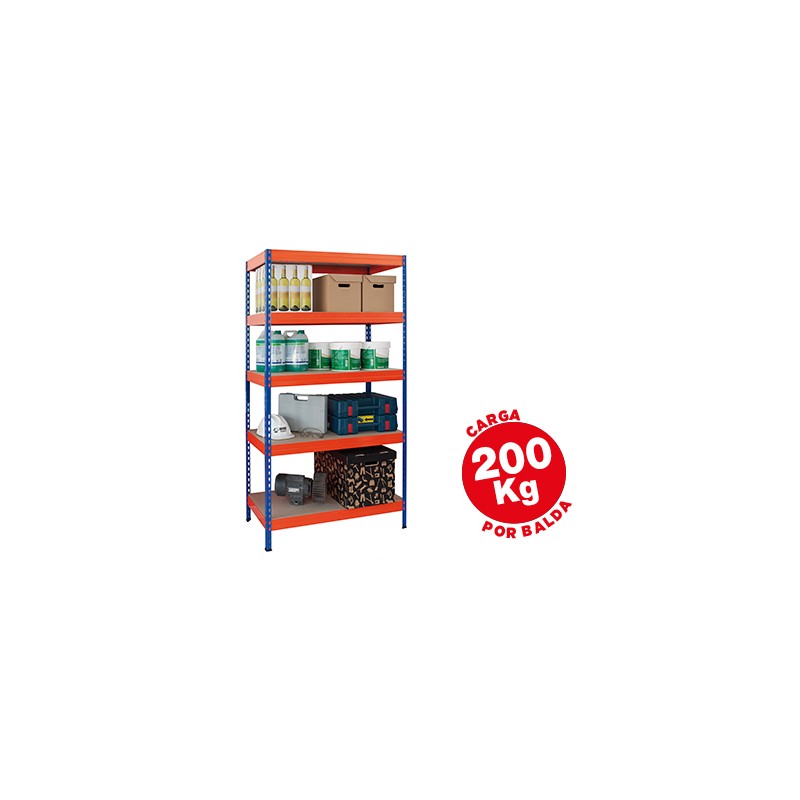 Estanteria metalica ar storage 192x90x45 cm 5 estantes 220kg por estante bandejas de maderasin tornillos azul naranja Estanteria metalica ar storage 192x90x45 cm 5 estantes 220kg por estante bandejas de maderasin tornillos azul naranja