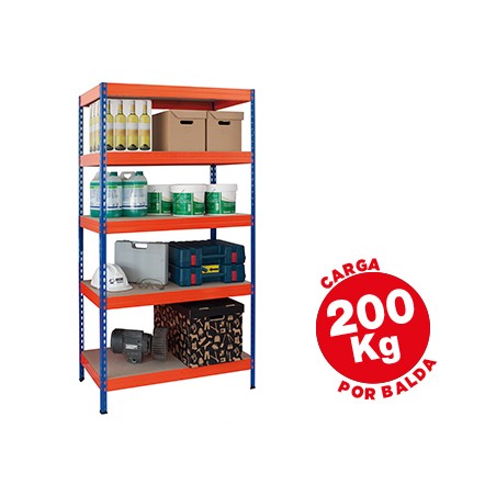 Estanteria metalica ar storage 192x90x45 cm 5 estantes 220kg por estante bandejas de maderasin tornillos azul naranja