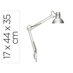 Lampara de escritorio maul metal 57w doble brazo cabezal orientable pinza plateada