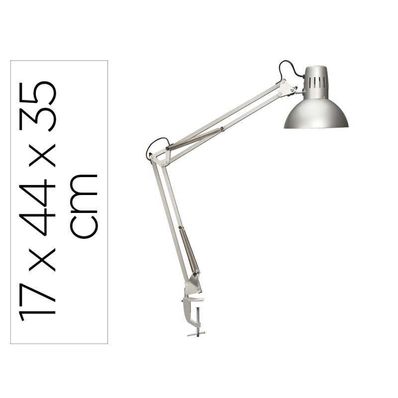 Lampara de escritorio maul metal 57w doble brazo cabezal orientable pinza plateada