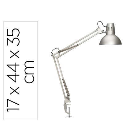 Lampara de escritorio maul metal 57w doble brazo cabezal orientable pinza plateada
