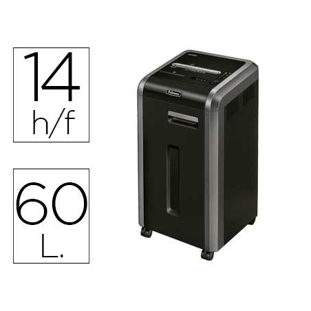 Destructora de documentos fellowes 225mi capacidad de corte 14h seguridad p5 clips grapas tarjetas y cd 60 litros