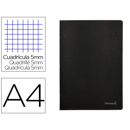 Libreta liderpapel tapa negra a4 80 hojas 60gr cuadro 5mm con doble margen