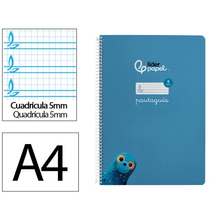 Cuaderno espiral liderpapel a4 pautaguia tapa dura 80h 90gr cuadro pautado 5mm color azul