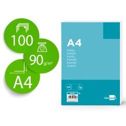 Papel liderpapel a4 90g/m2 liso paquete de 100 hojas