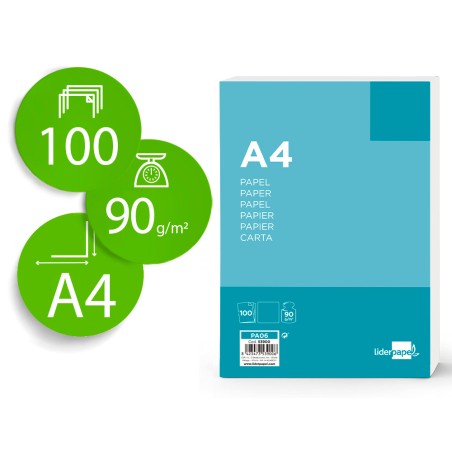 Papel liderpapel a4 90g/m2 liso paquete de 100 hojas