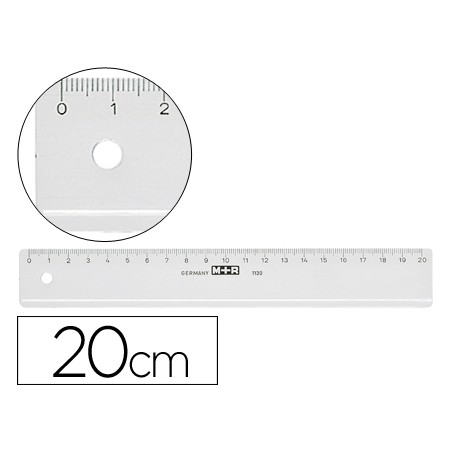 Regla m+r 20 cm plastico transparente