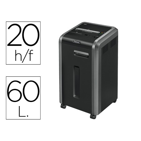 Destructora de documentos fellowes 225ci capacidad de corte 24 h destruye grapas clips cd y tarjetas 60 litros