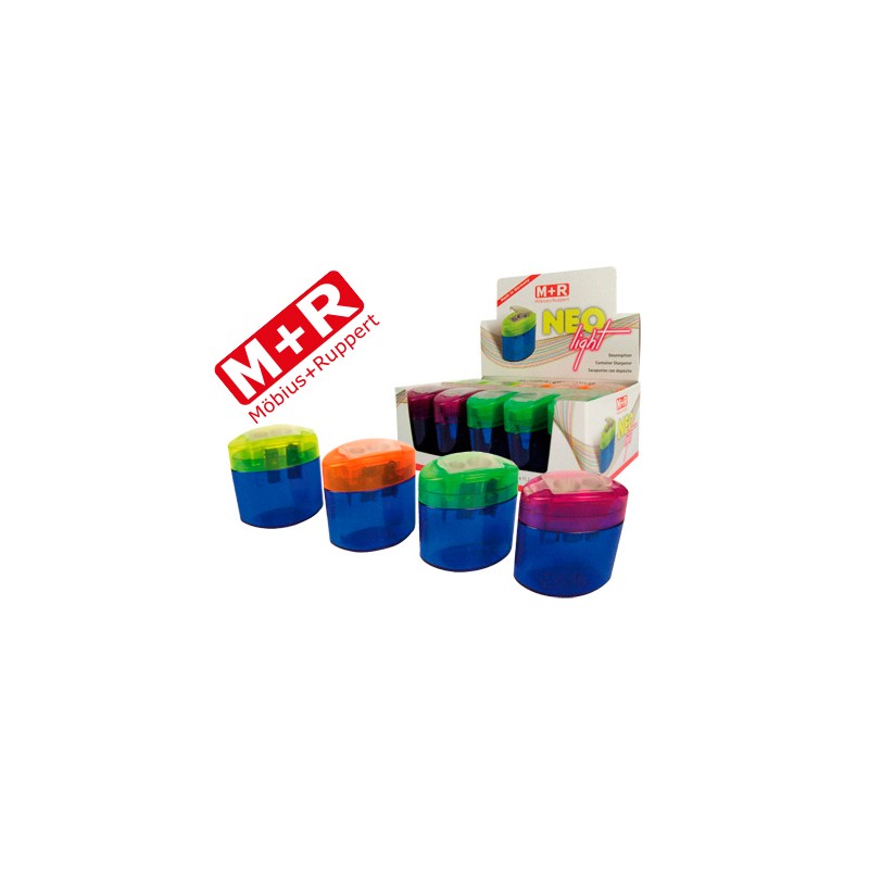 10 Unidades - Sacapuntas m+r neo light 2 usos con deposito -colores surtidos