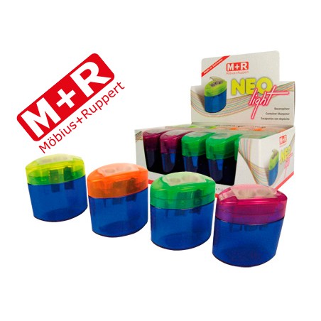10 Unidades - Sacapuntas m+r neo light 2 usos con deposito -colores surtidos