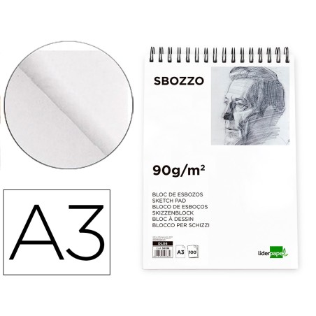 Bloc dibujo liderpapel esbozos espiral a3 297x420mm 100 hojas 90 g sin recuadro