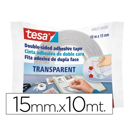 Cinta adhesiva tesa doble cara transparente 10 m x 15 mm