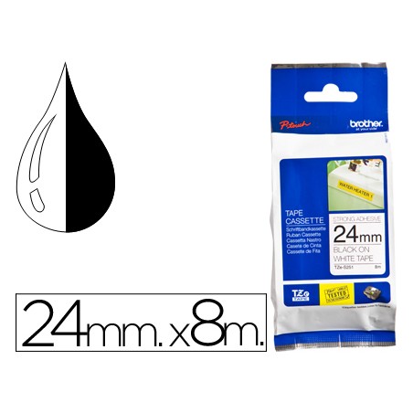 Cinta brother tzes251 blanco-negro 24mm longitud 8 m superadhesiva